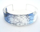 Silhouette Branches, Blue Summer Sky XL Large Bangle Acrylic Handmade - Plastic Cuff