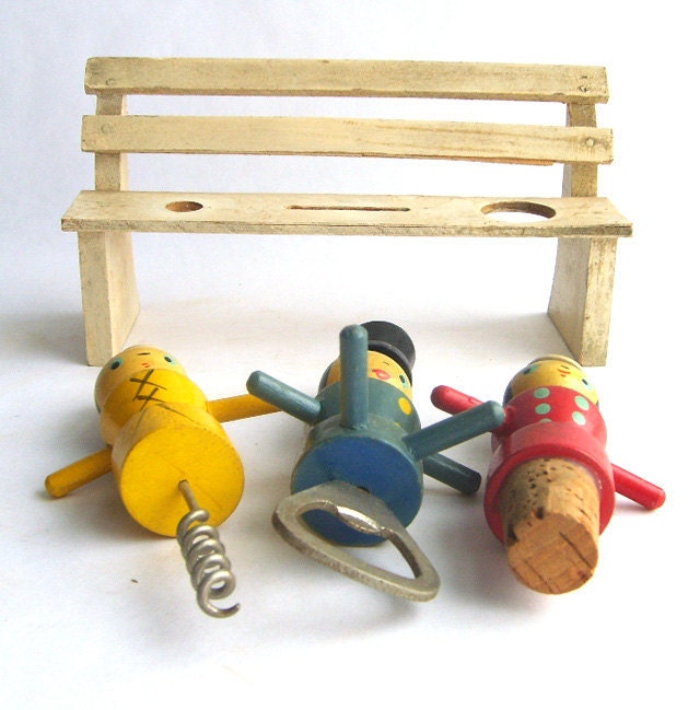 Mid Century Wooden Bar Tool Set
