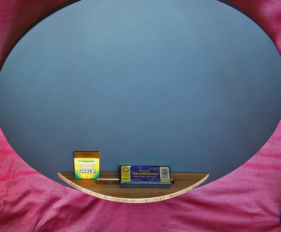Round Chalkboard with Bamboo Tray, 26 Inch Diameter, Hanging Modern