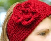 Custom Hand Knit Earwarmer/Headband with Crochet Flower Embellishment