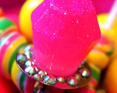 Candy Glam Bubble Gum Yum Pink Ring Pop - Resin Glitter - Kitsch Kawaii