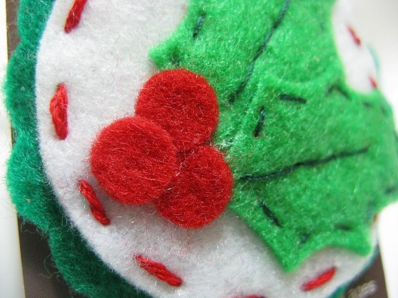 Hand Stitched Holly Snap Hair Clip