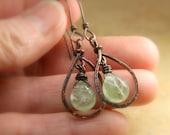 Spring Green Fluorite Drop Beads and Hammered Copper - Earrings