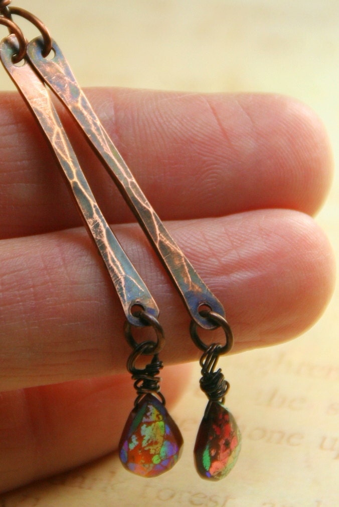 ON SALE TODAY - Sticks And Stones - Copper Sticks with Mystic Garnet Teardrops
