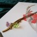 Antiqued Brass Twig Pendant - Purple Flower and Glass Leaf Beads - Beaded Twig Necklace
