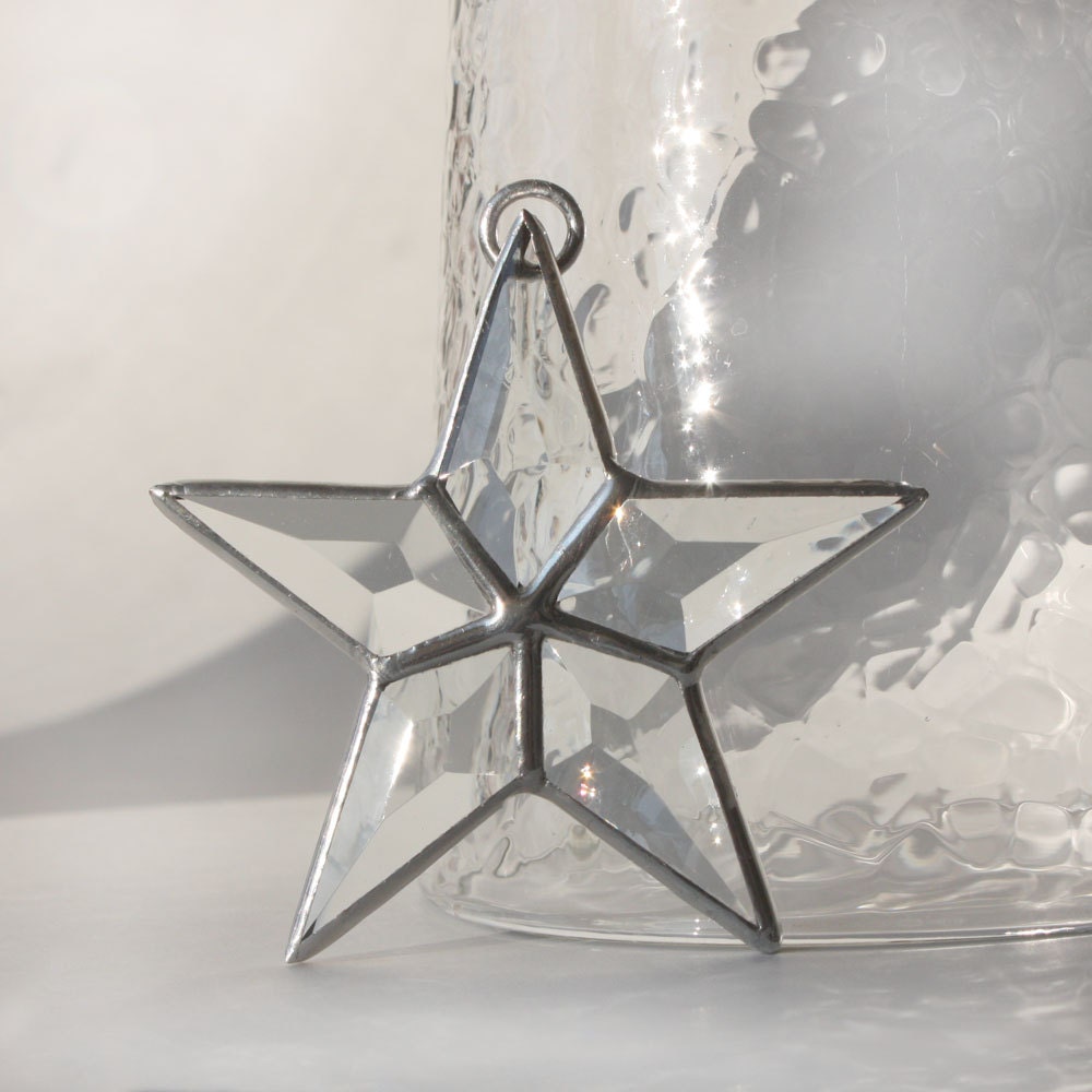 Beveled Glass Star Ornament Stained Glass Star Ornament Decoration Silver Patina