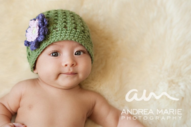 Crochet Pattern PDF - Textured Beanie with Daisy, Baby Hat, Sizes Preemie to Adult