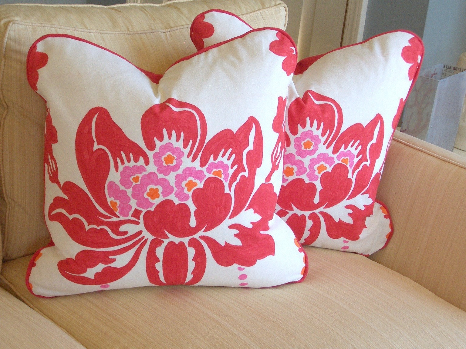 Pair, Designers Guild Esperanza Cushions - Poppy