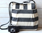 Water Proof - Diaper bag - Messenger bag-Tote STOCKHOLM  Black and Ecru Stripes - 10 Pockets