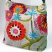 Mimosa Gray Diaper bag - Messenger  spring floral print with garnet red pink turquoise flower - 8 pockets