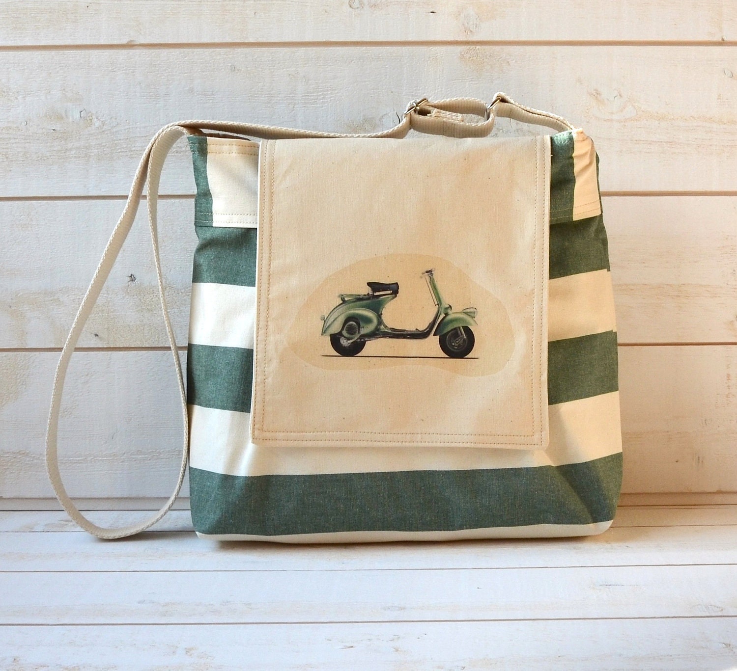 Diaper bag Stockholm Traditional emerald green and cream Vespa Scooter hand painted fashion