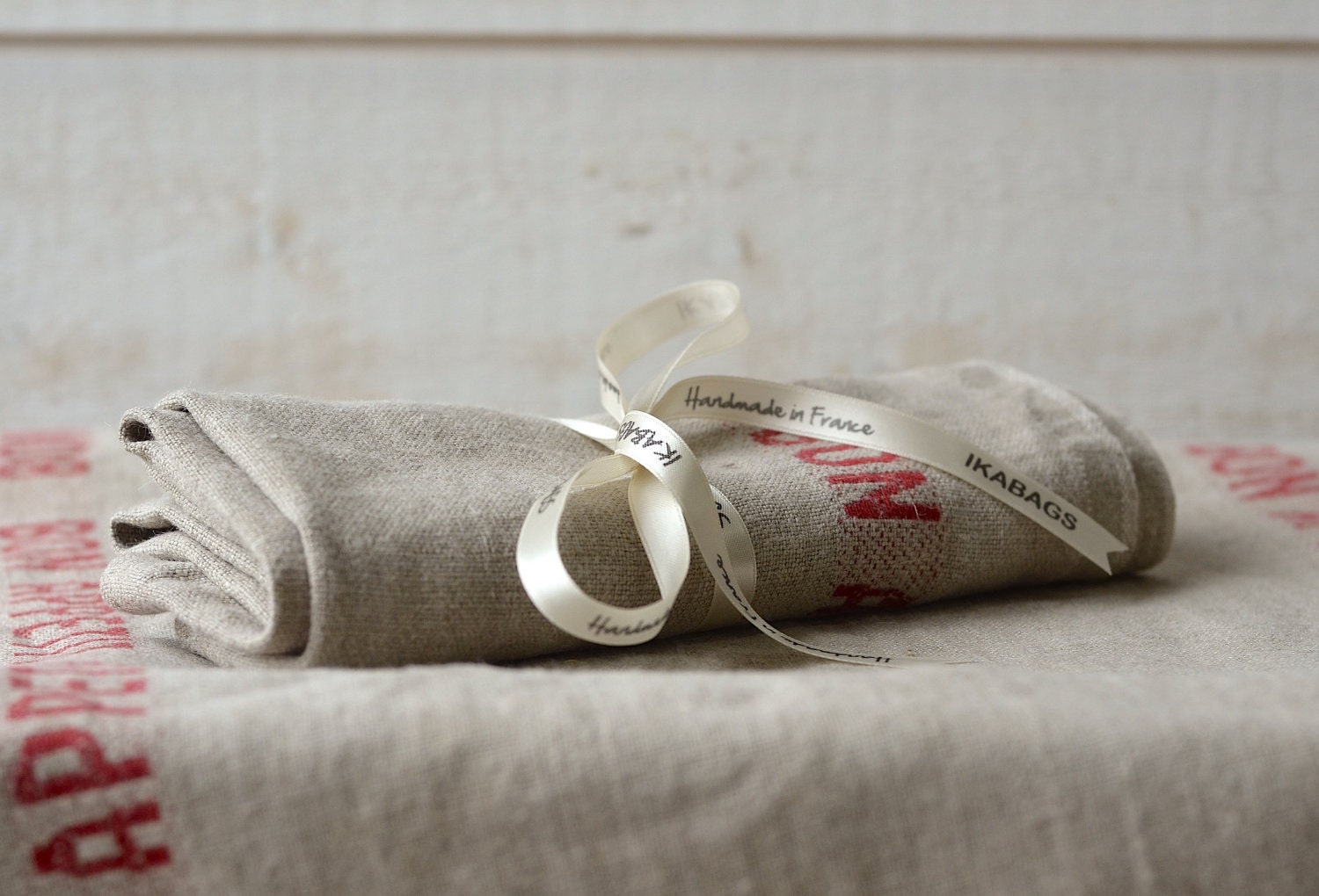 BON APPETIT RED French country 2 Linen Towels/ shabby chic kitchen /  as seen in Better Homes and Gardens