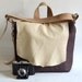 LAST ONE / French Messenger bag Recycled leather flap chocolate brown linen - Ooak