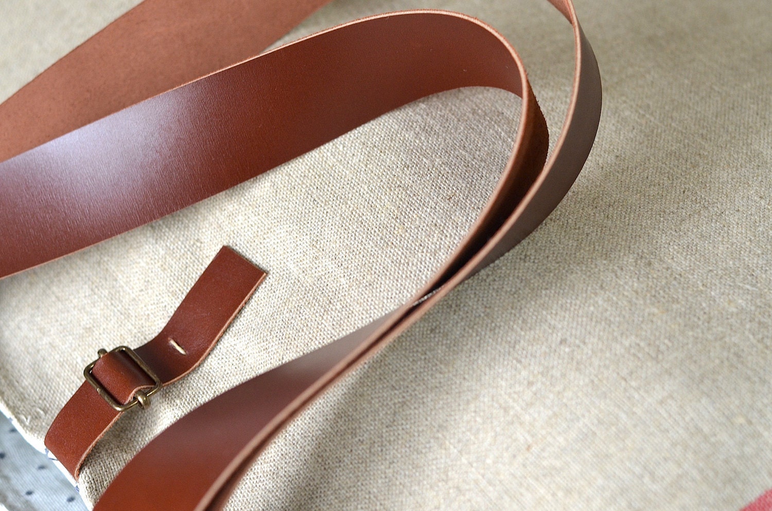 WATER PROOF - Eco friendly French bag with Leather strap / Market tote with LINEN Blue and Red Ticking stripe