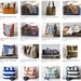 WATER PROOF - Eco friendly French bag with Leather strap / Market tote with LINEN Blue and Red Ticking stripe
