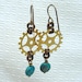 Steampunk gear earrings, chrysocolla beads
