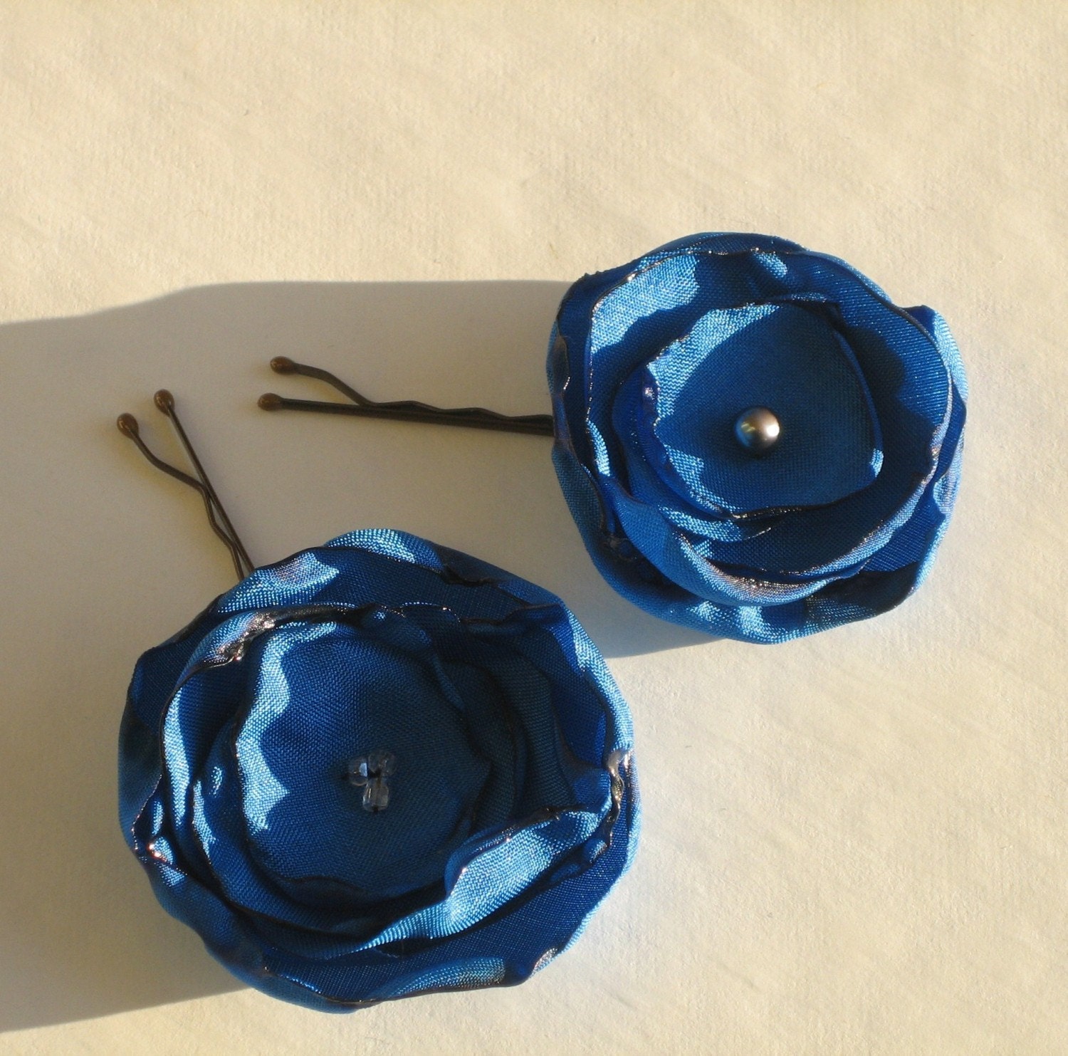 Blue Flower Hair Pins Bobby Pins: Jewel Tone Blue