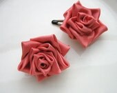 Coral Flower Hair Clip Fascinators: Silk Kanzashi Roses