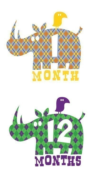 Argyle Rhino Monthiversary - Set of 12 Onesies