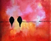 Lovebirds 89 - original oil painting on canvas 12x12 inch ,for valentines or anniversary