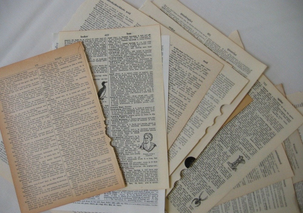 Vintage Ephemera Dictionary Pages A-Z