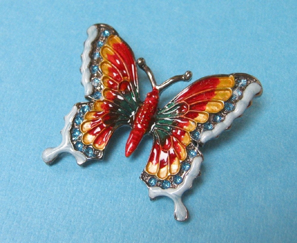 Vintage Art Deco Enamel Butterfly Brooch
