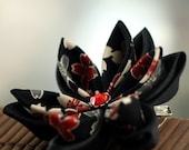 Hair Flower: Hair Clips Alligator, Red and Black Kanzashi - Sakura Blossoms