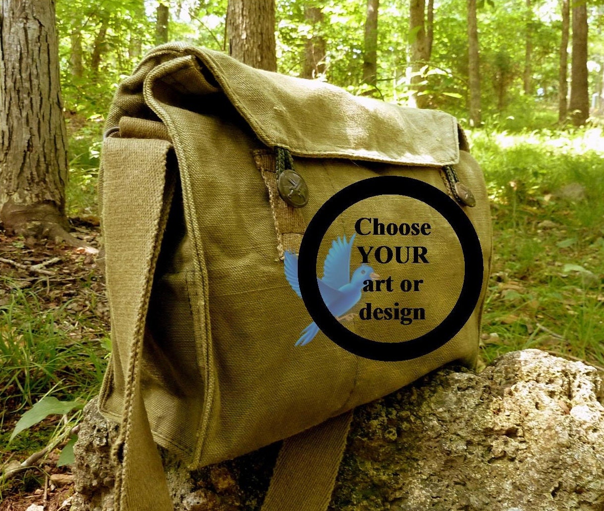 Custom Art or Symbol on a Vintage Czech Military Messenger.  Hunger for a custom bag...