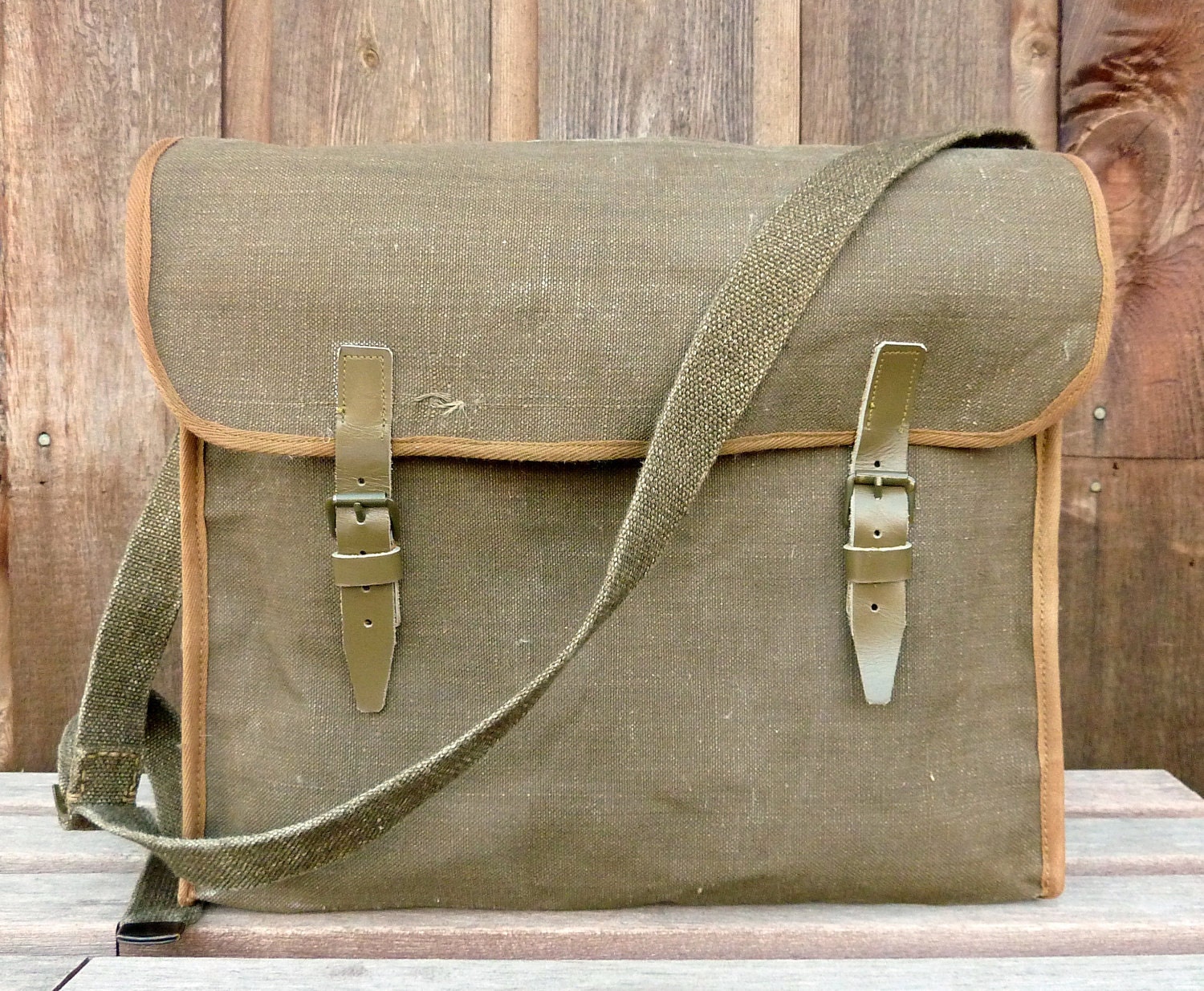 WWII Vintage Linen Military Messenger Bag