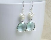 Florence Glass Drop Earrings - 'Pale Green'  Freshwater Pearls and Sterling Silver