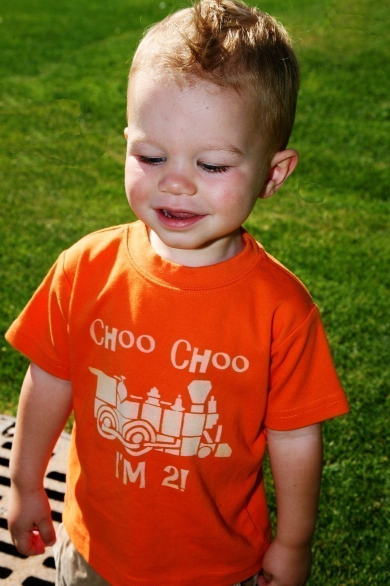 Choo Choo, I'm 2, Second birthday train shirt (No ink) Toddler Tshirt - 12m to 4T - click for colors, Free Shipping