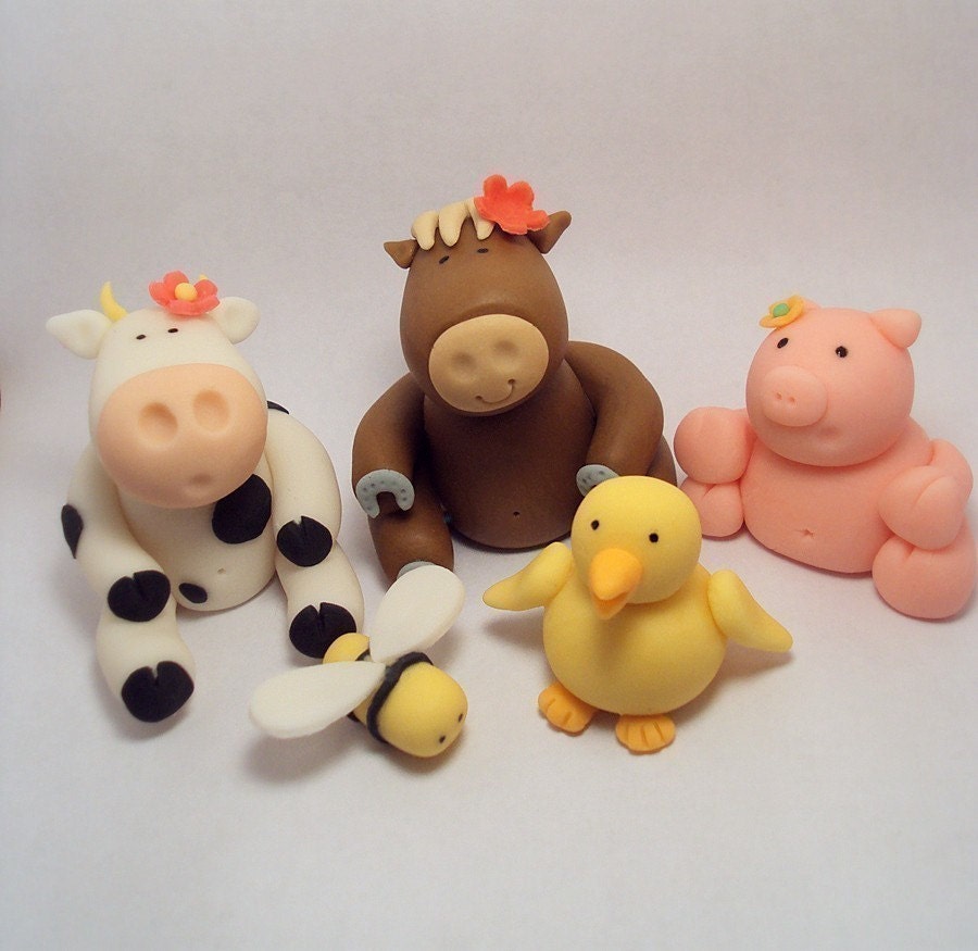 Farm Animals Set of 6 Cupcake or Cake Toppers for Birthdays, Farm Theme and other Events