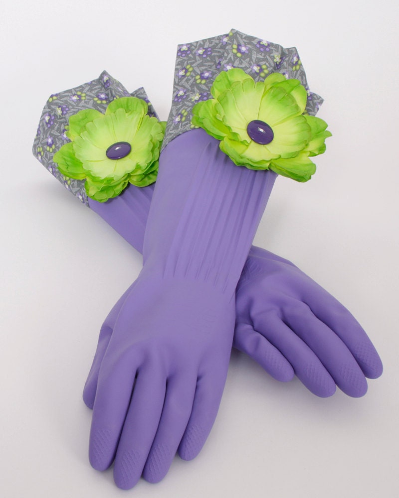 Diva Gloves to wash Dishes and Clean Purple White and lime green