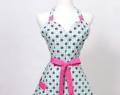 Pink Black Turquoise Apron, Turquoise Dragonflies Black bursts and pink dots