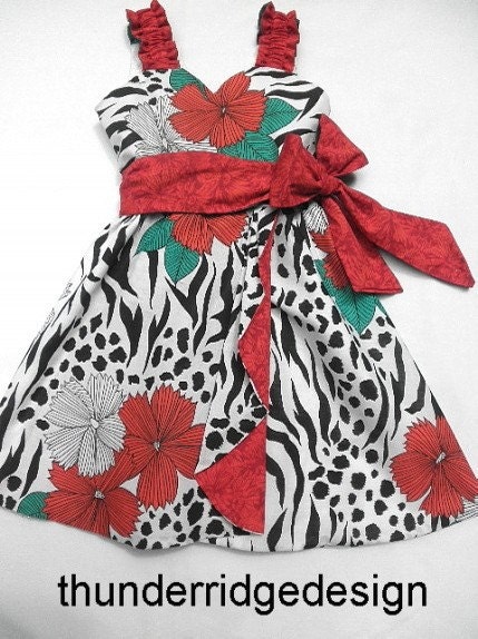 Dress Girls Sundress Size 4 Animal Print Faux Wrap, Lined, Dramatic Contrasting Ruffle Insert, Running Wild, Original Design, Custom Botique Unique