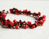 Cherry and chocolate - Long necklace / bracelet - versatile crocheted necklace / bracelet  - ohtteam rusteamfree worldwide shipping