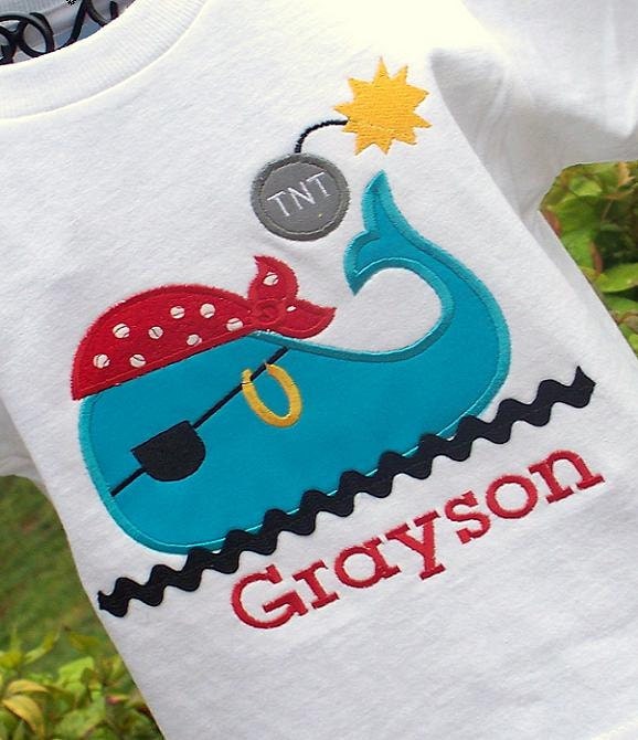 Personalized Boys Appliqued Pirate Themed Whale