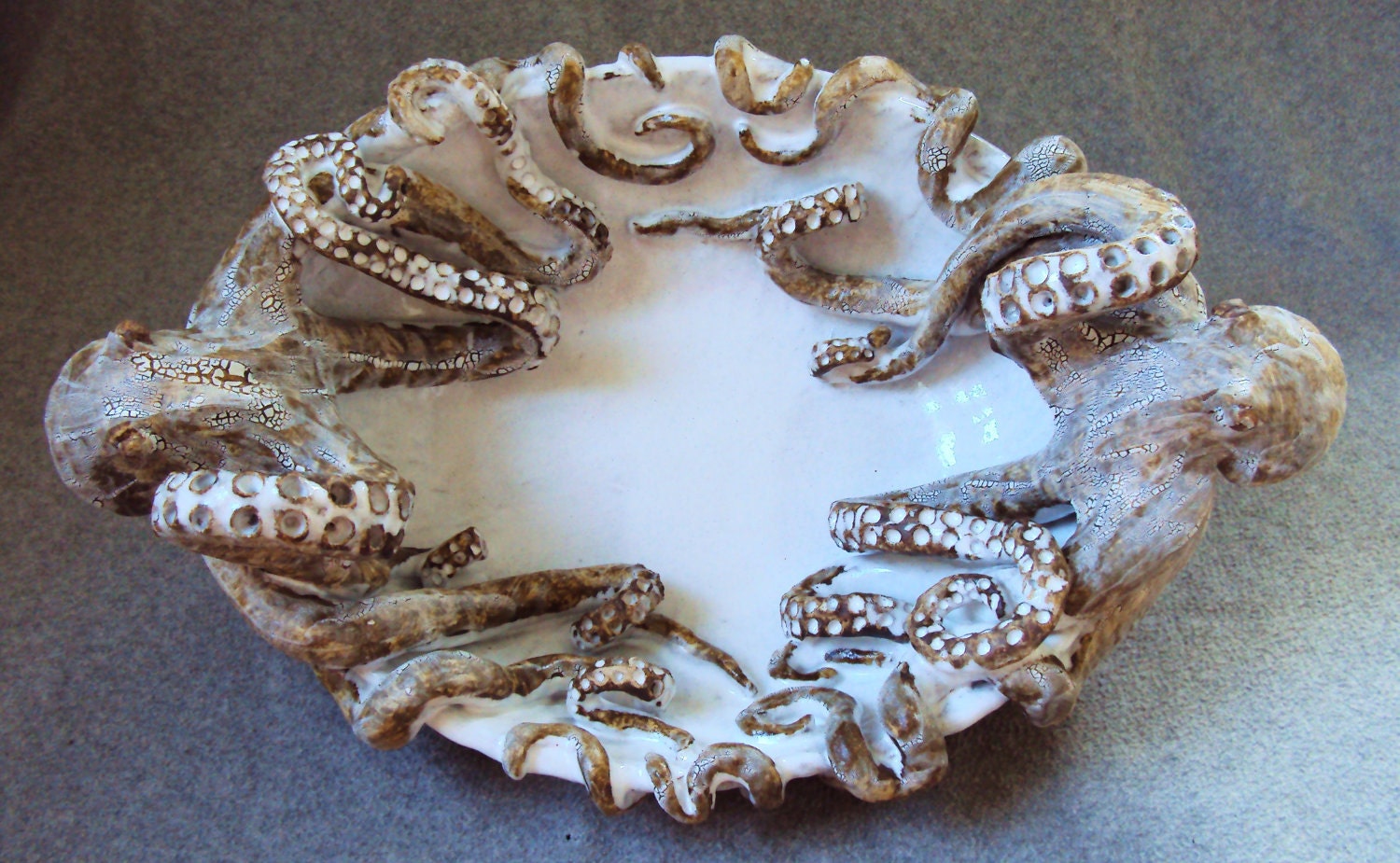 Ceramic Double Octopus Platter by Shayne Greco. Beautiful mediterranean glazed pottery.