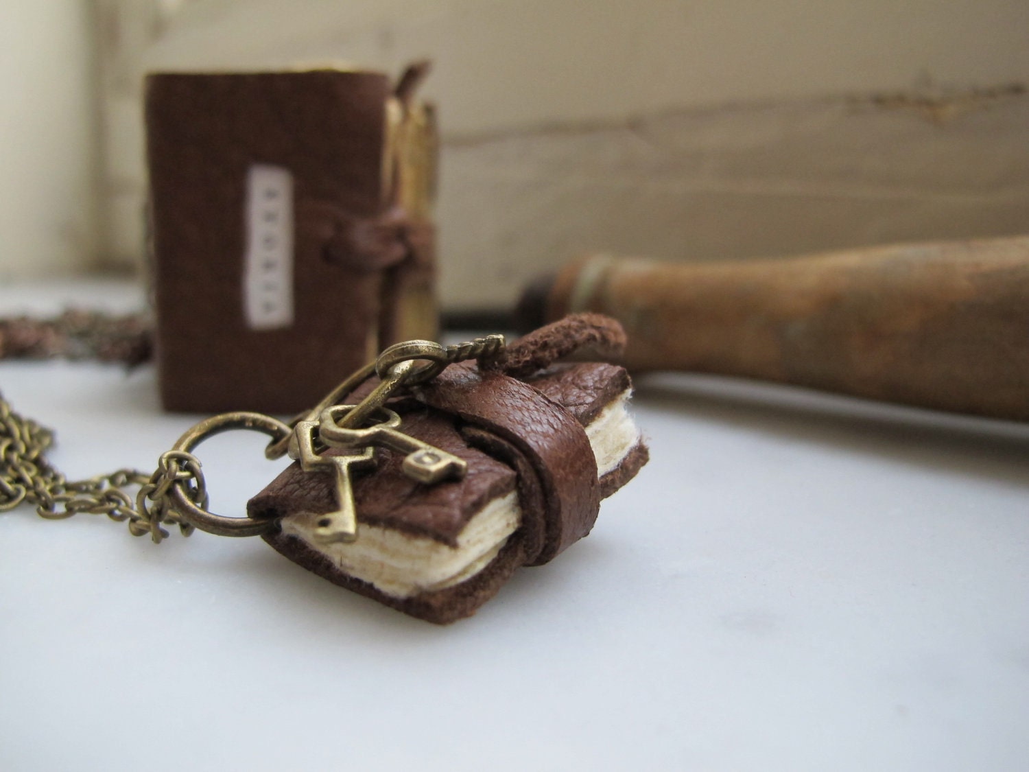 Mini book necklace, with keys for your heart