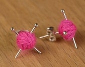 Knitting Ear studs - Pink knit earrings