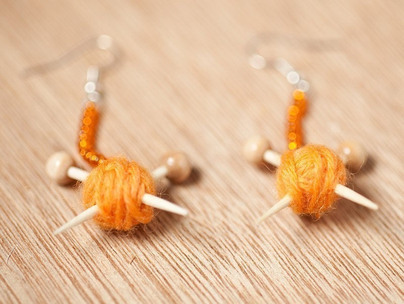 Orange Ear Knits - Yarn ball earrings