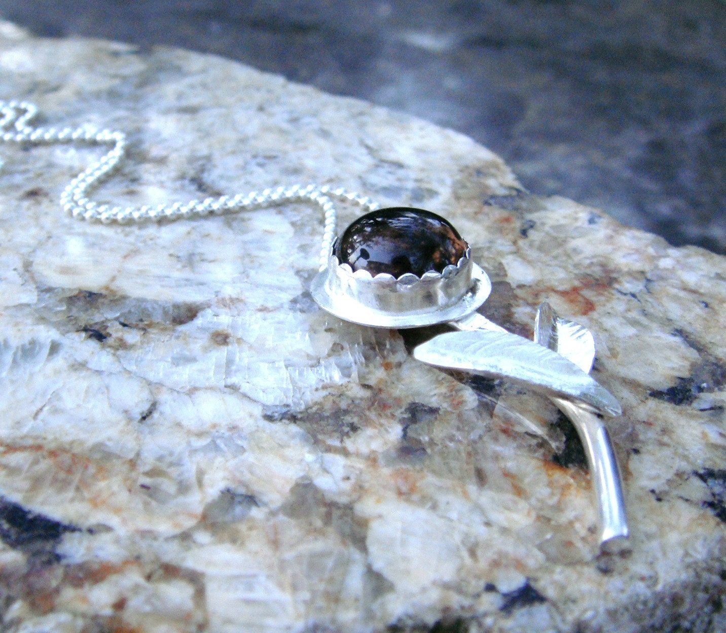 Eve, sterling silver and smoky quartz flower necklace, handcrafted artisan jewelry by jewelrybyfrancine on etsy