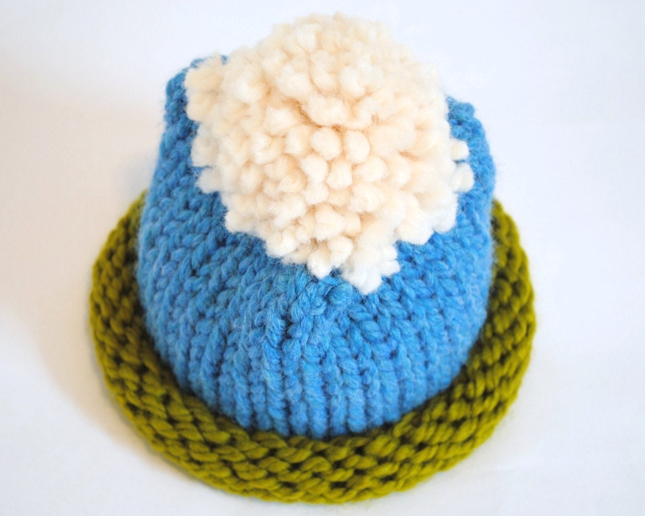 Hand Knit Baby Hat - Earth, Sky & Cloud - machine washable