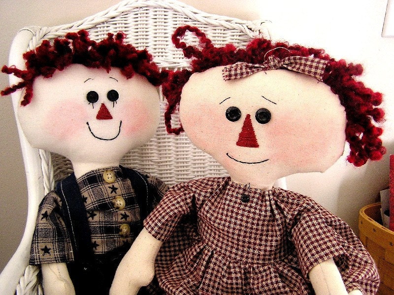 doll raggedy ann andy handmade primitive girl boy patriotic americana prim made in the USA