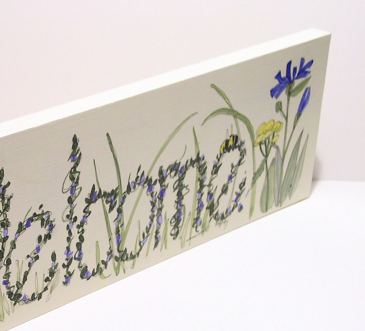 Painted Cottage Welcome Wood Sign White with Wildflowers