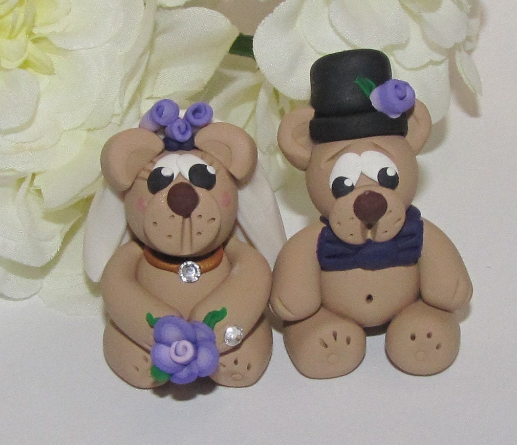 Custom Polymer Clay Wedding Cake Topper - Teddy Bear Bride and Groom - Made to Order