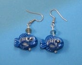 Blue Tropical Fish Beaded Dangle Earrings - Handmade polymer clay