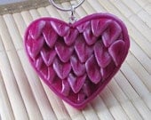 Magenta Feather HEART Necklace - handmade polymer clay