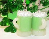 St. Patrick's Day polymer clay Green Beer Dangle Earrings