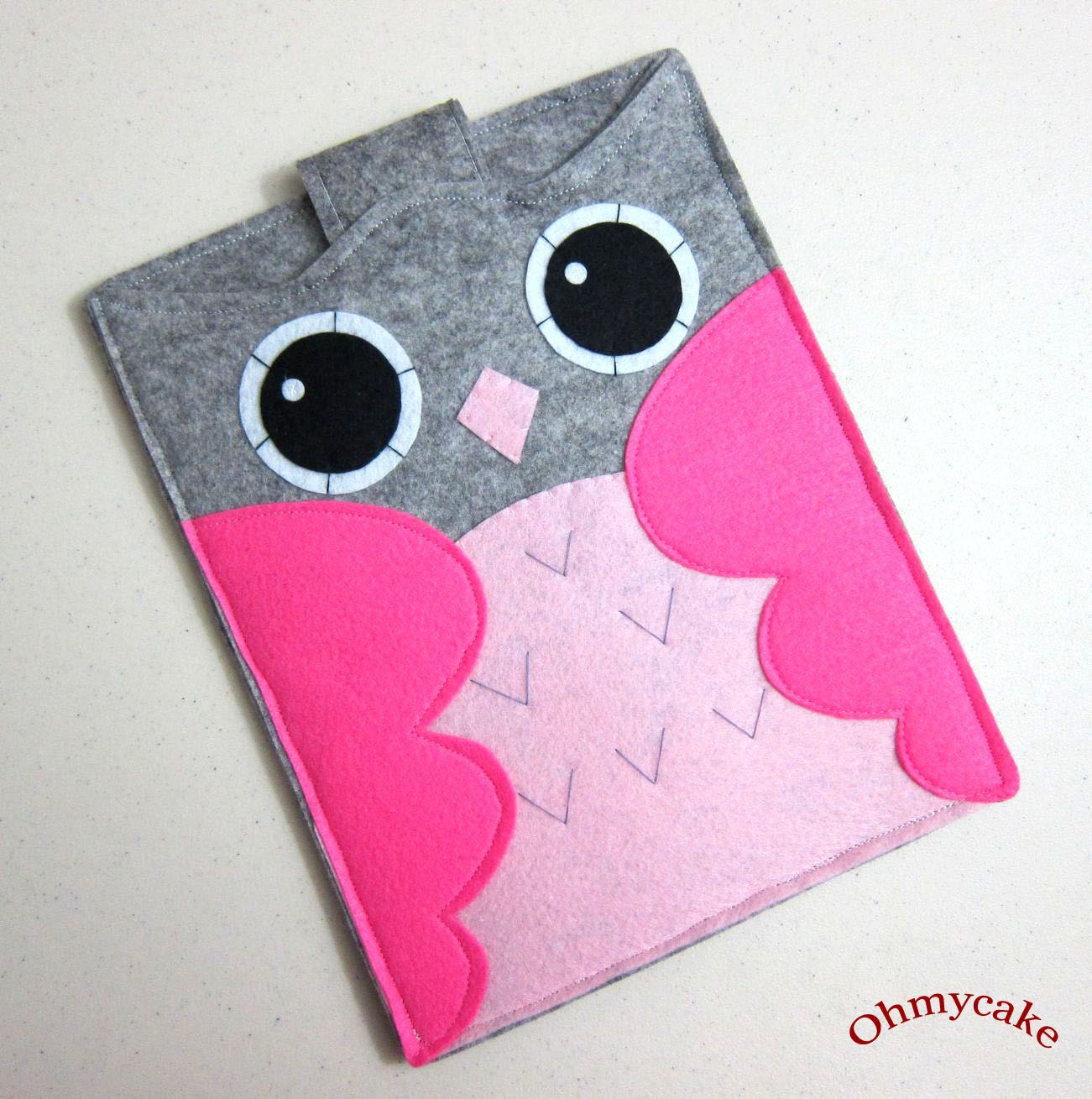 iPad case - iPad and purse - iPad bag - iPad covers - iPad Sleeve - Handmade felt iPad Sleeve - " Grey & Pink Owl " Design